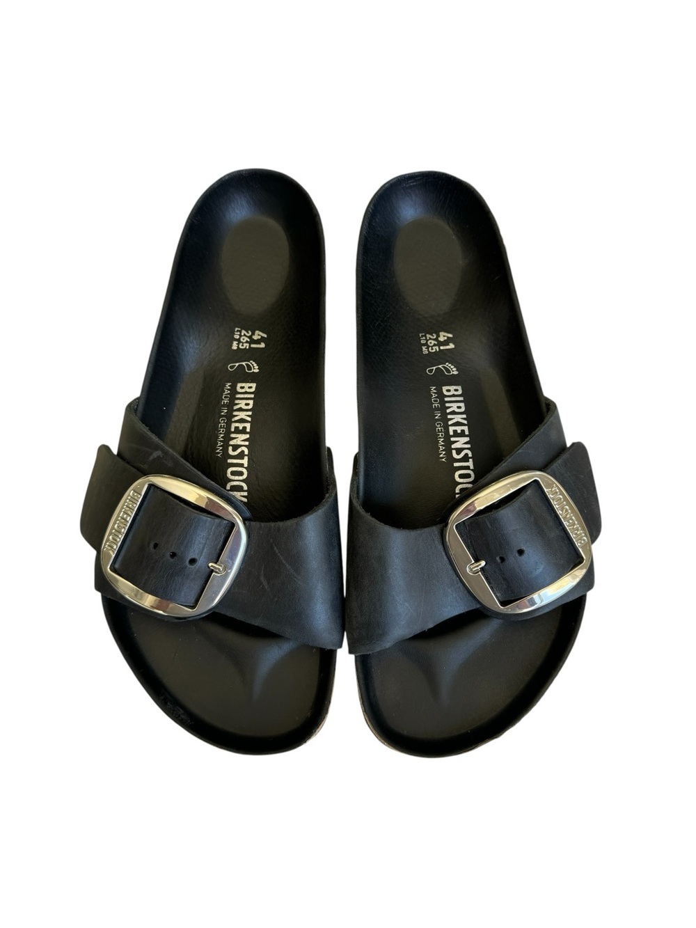 Birkenstock Madrid Big Buckle Oiled Leather Black Sandal Slides